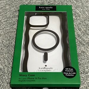 Kate Spade iPhone 16 Pro Max Case w/Built In Magnets Works W/ MagSafe Black Wavy